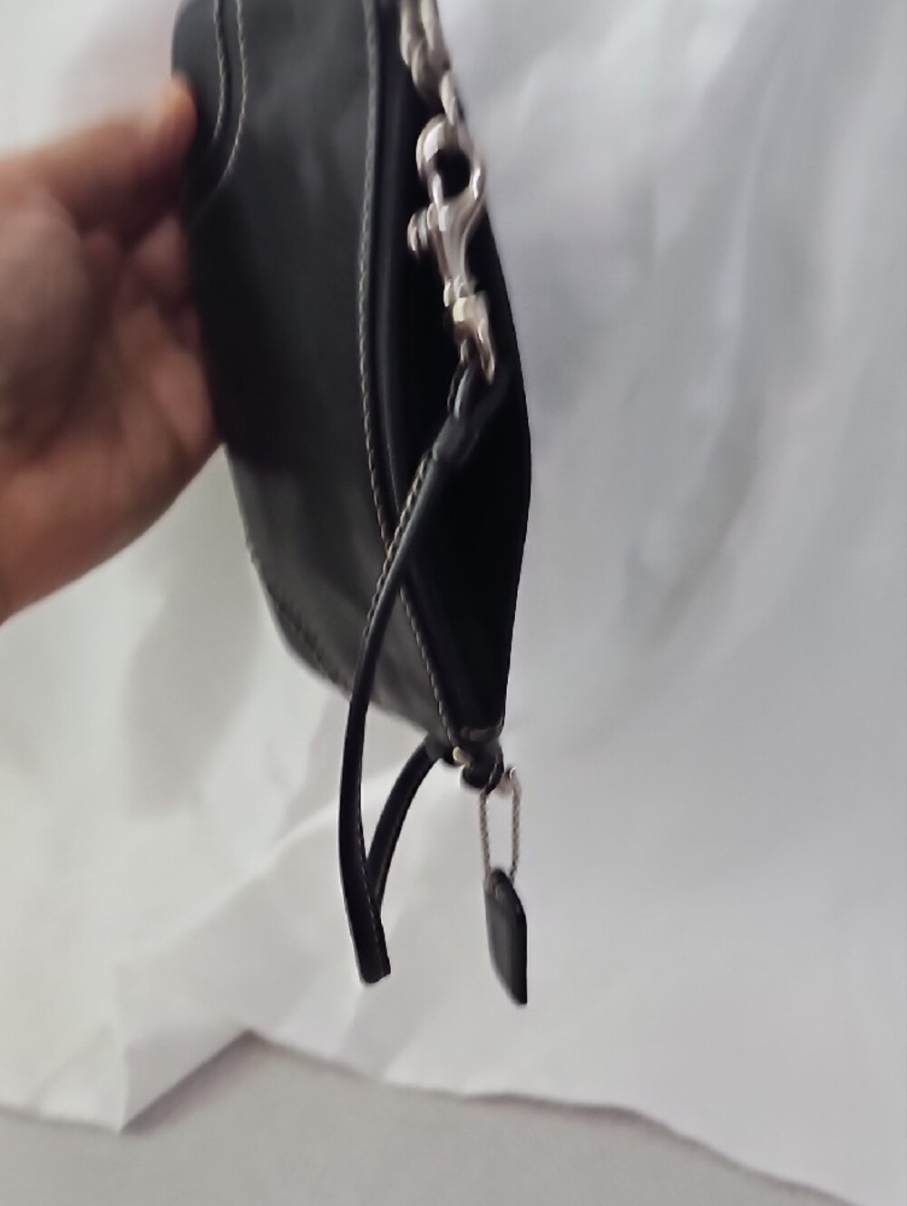Coach Black Leather Wristlet with White Contrast Stitching - Picture 9 of 9